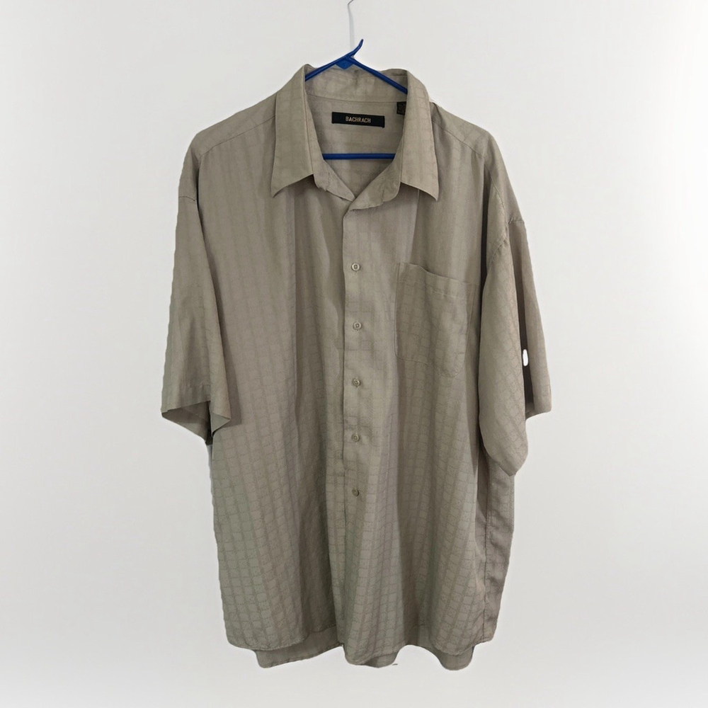 Bachrach Mens XXL Tan/Oatmeal Short Sleeve Button Down Shirt